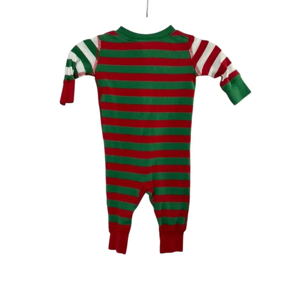 Hanna Andersson Red & Green Stripe Long Sleeve One Piece Pajama Set 0-6 Months